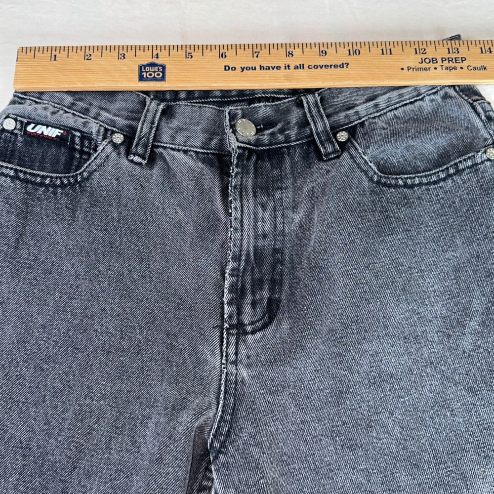 UNIF Washed Black High Waisted Raw Hem Straight Leg Jeans Size 27 100% Cotton - Picture 7 of 13